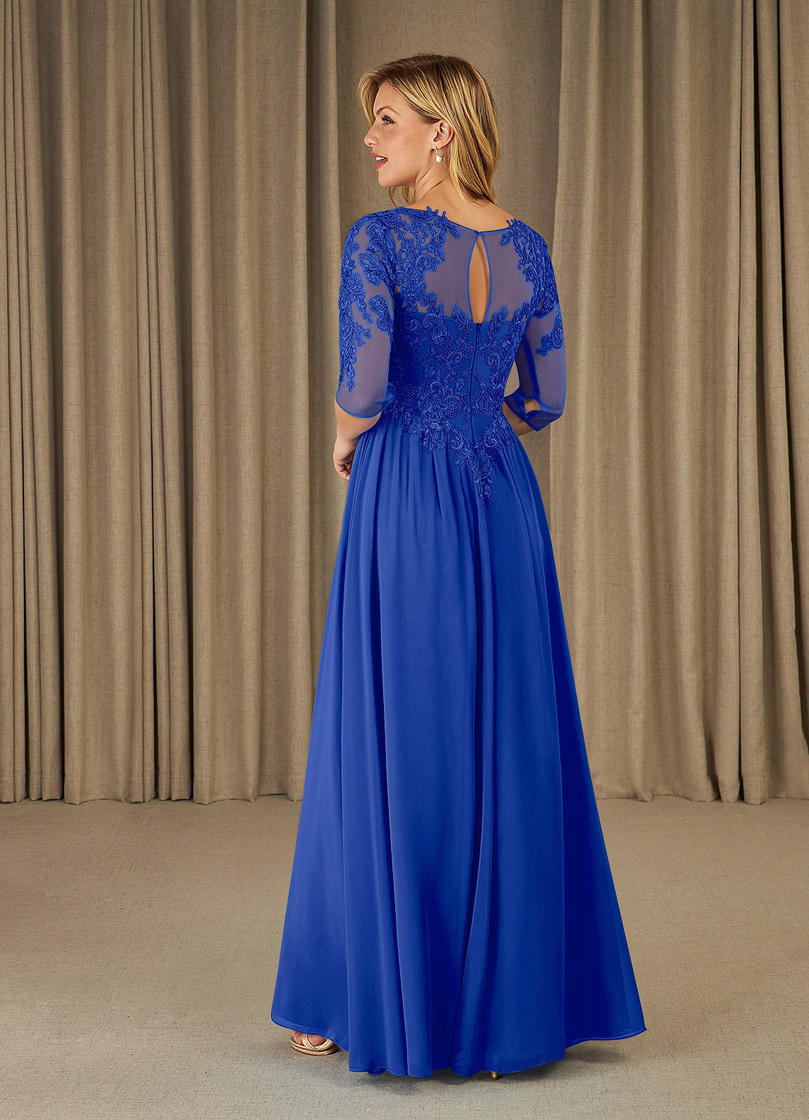 Mirielle A-Line Scoop-Neck Chiffon and Lace Mother of the Bride Dress in Royal Blue