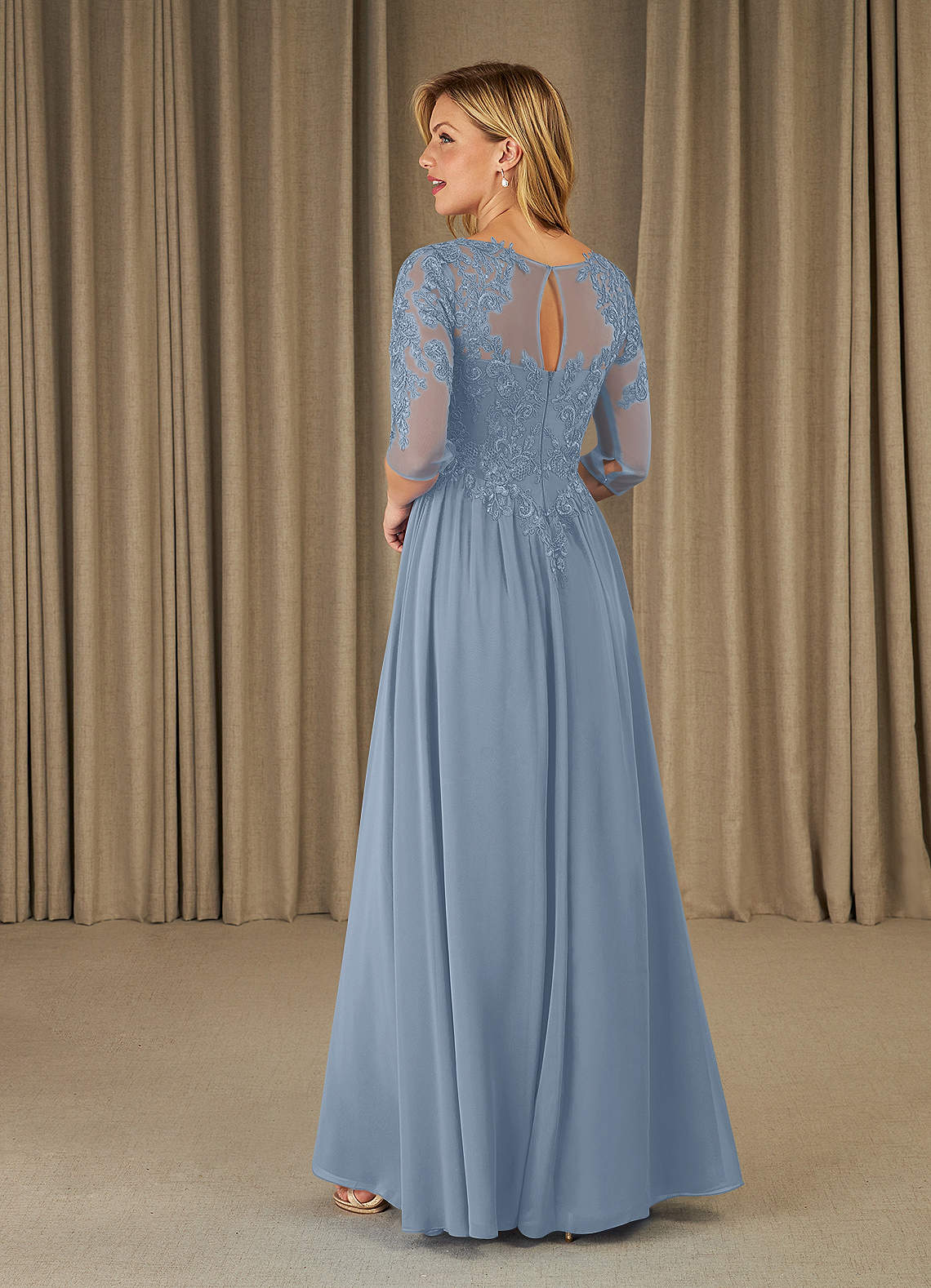 Mirielle A-Line Scoop-Neck Chiffon and Lace Mother of the Bride Dress in dusty blue
