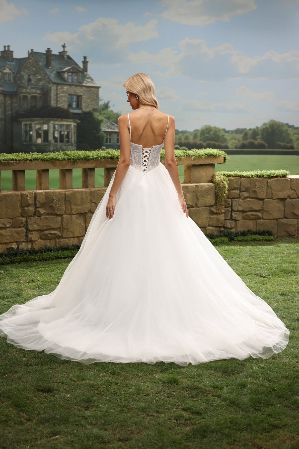 Nalia white wedding dress back view 5