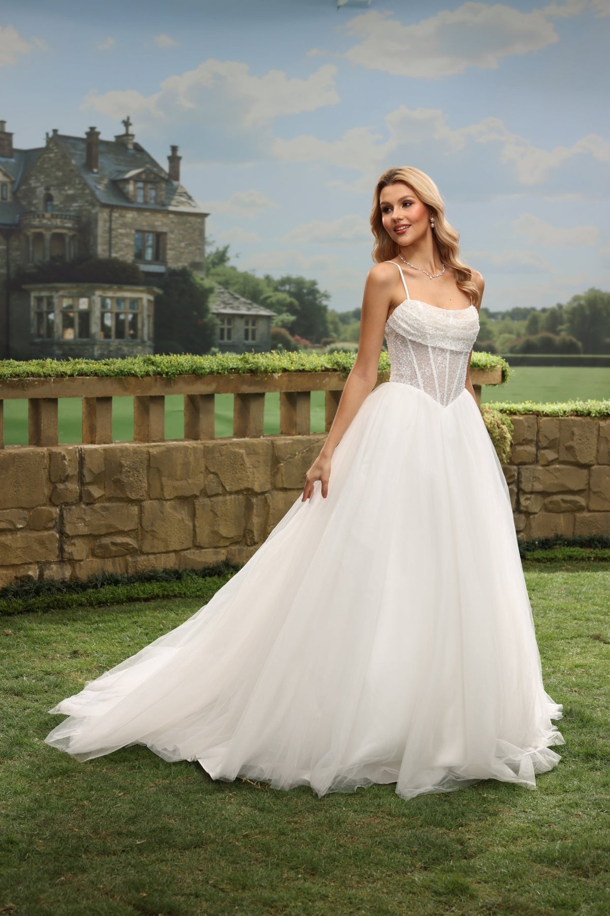 Nalia white wedding dress detail view 7