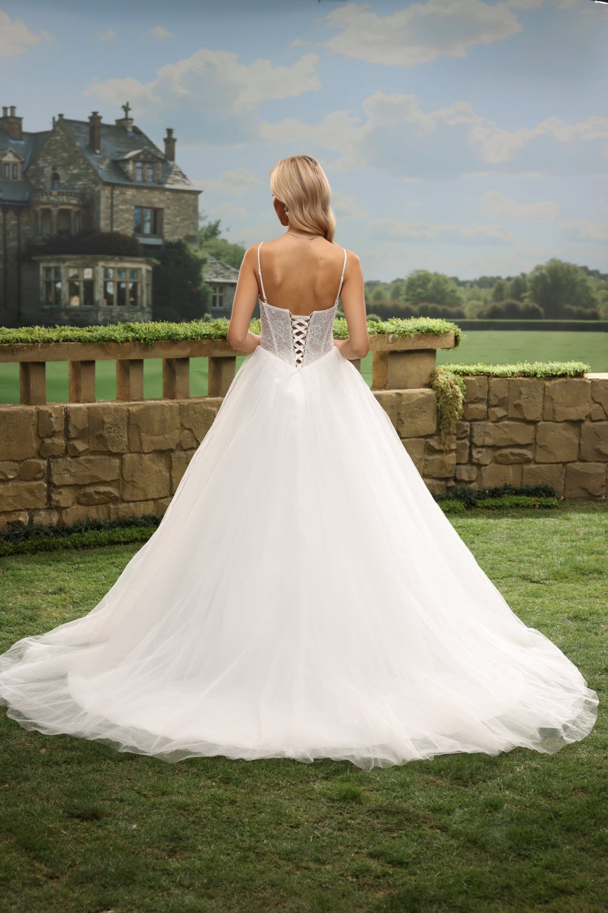 Nalia white wedding dress back view 4