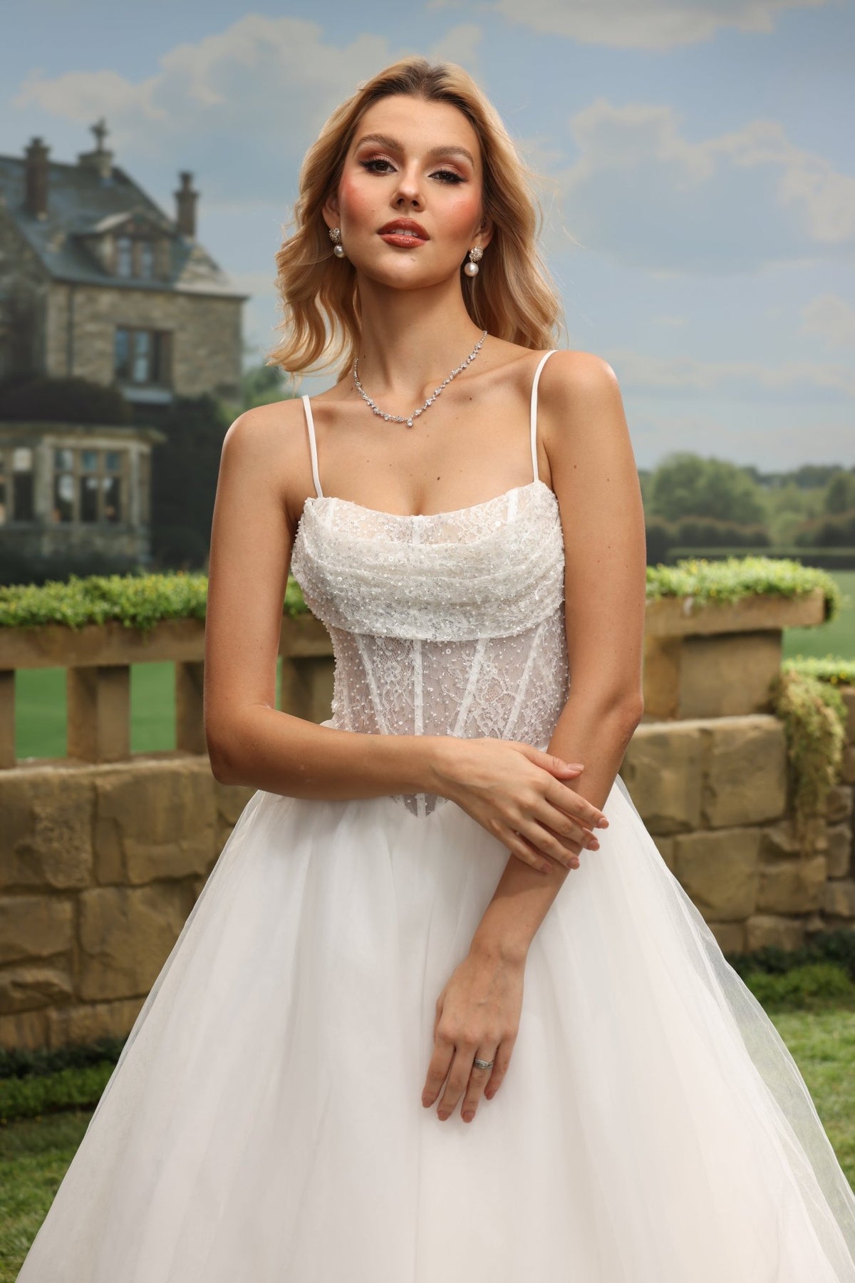 Nalia white wedding dress detail view 6