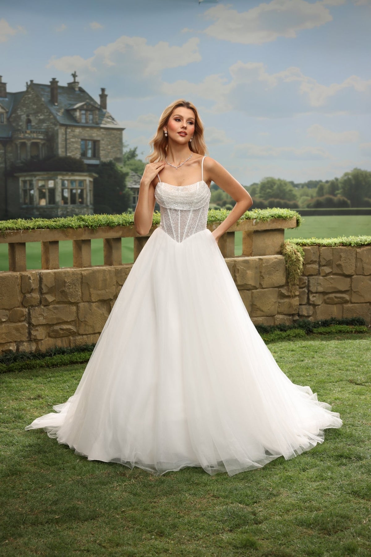 Nalia white wedding dress side view 2