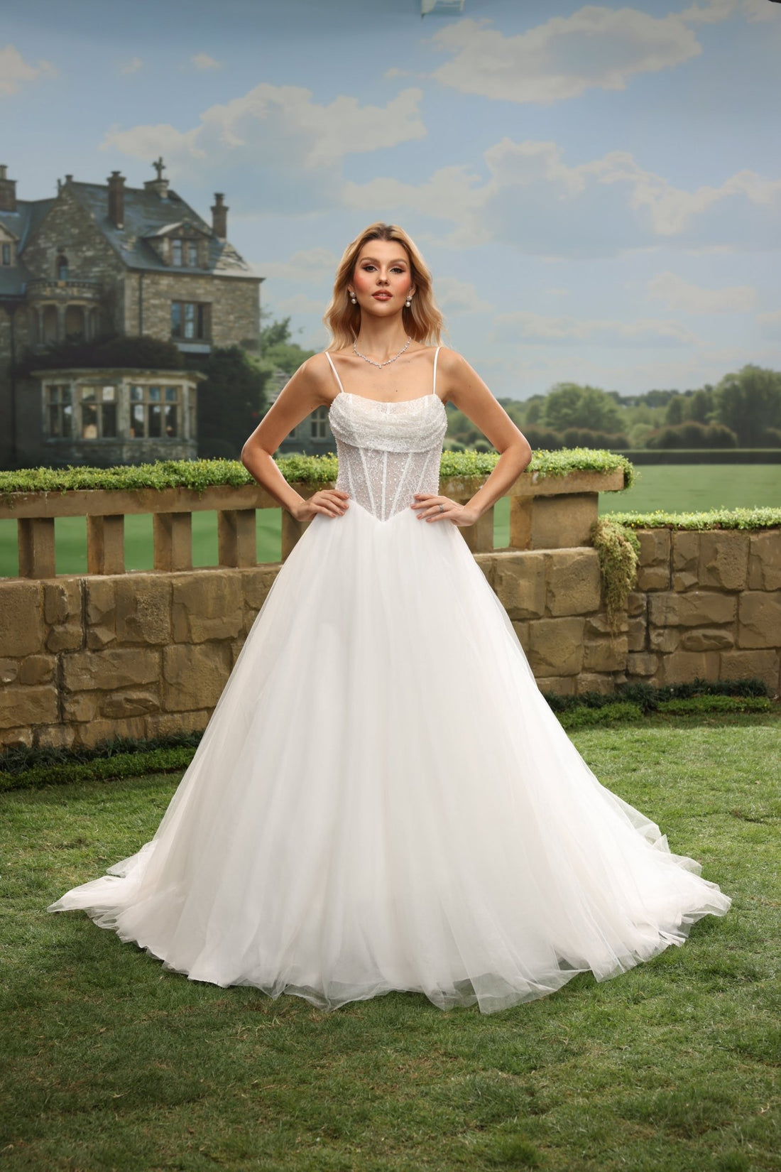 Nalia white wedding dress front view 1