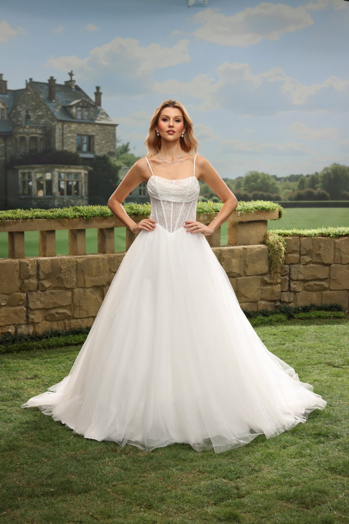 Nalia white wedding dress front view 1