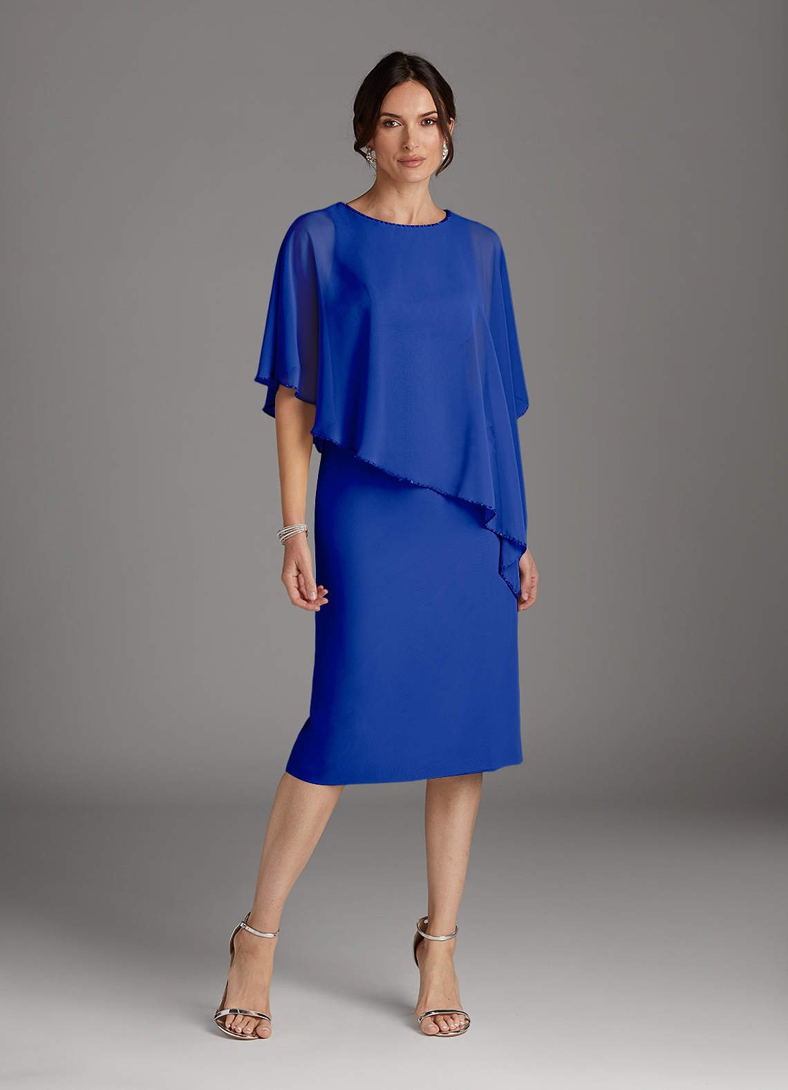 Sparrow Sheath Scoop-Neck Chiffon Mother of the Bride Dress in Royal Blue