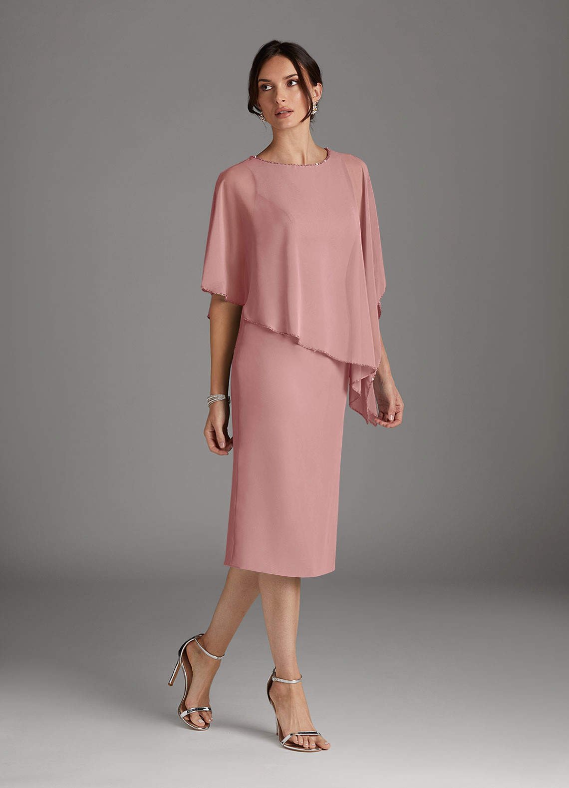 Sparrow Sheath Scoop-Neck Chiffon Mother of the Bride Dress in Dusty Rose