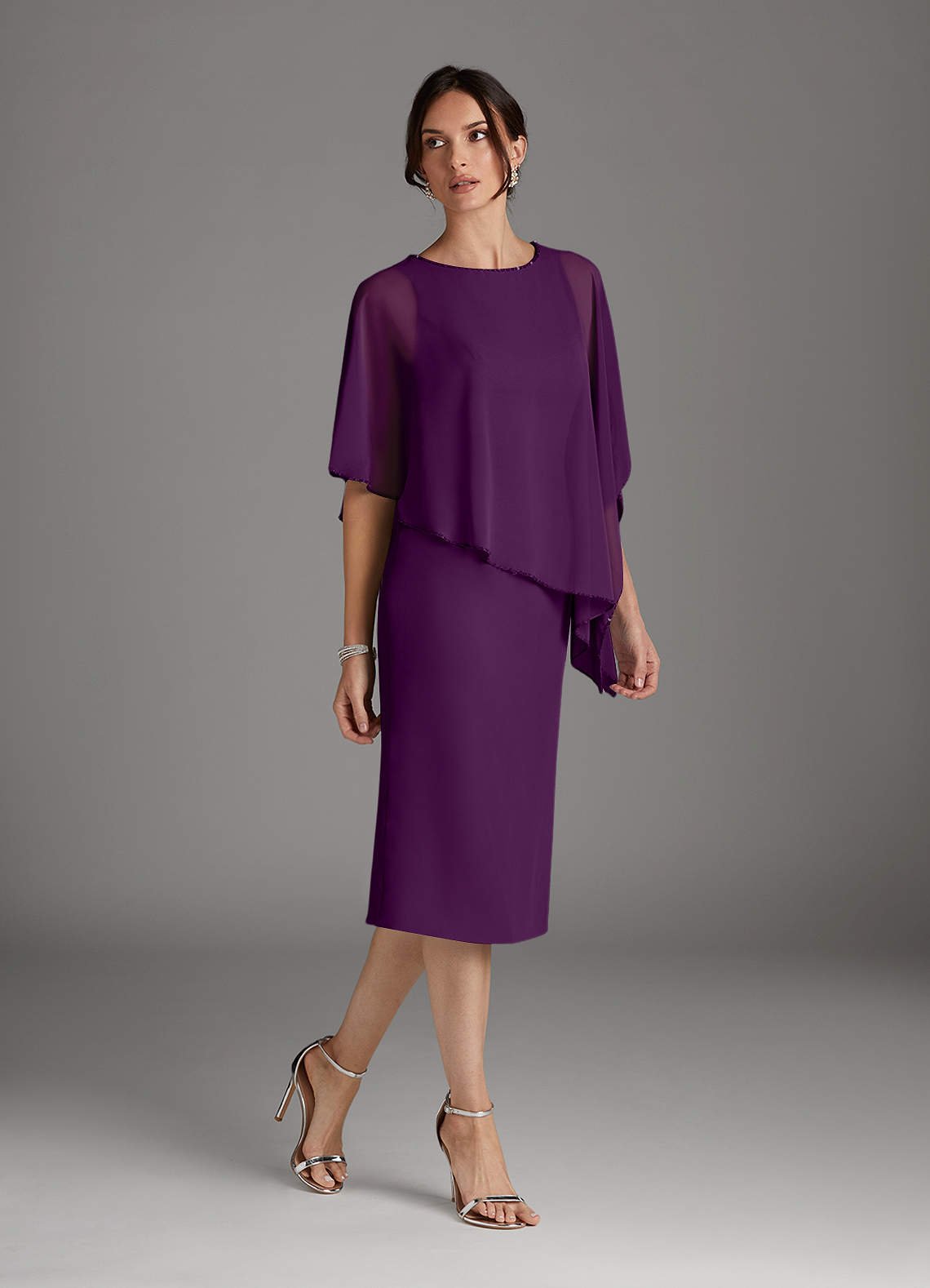 Sparrow Sheath Scoop-Neck Chiffon Mother of the Bride Dress in Grape
