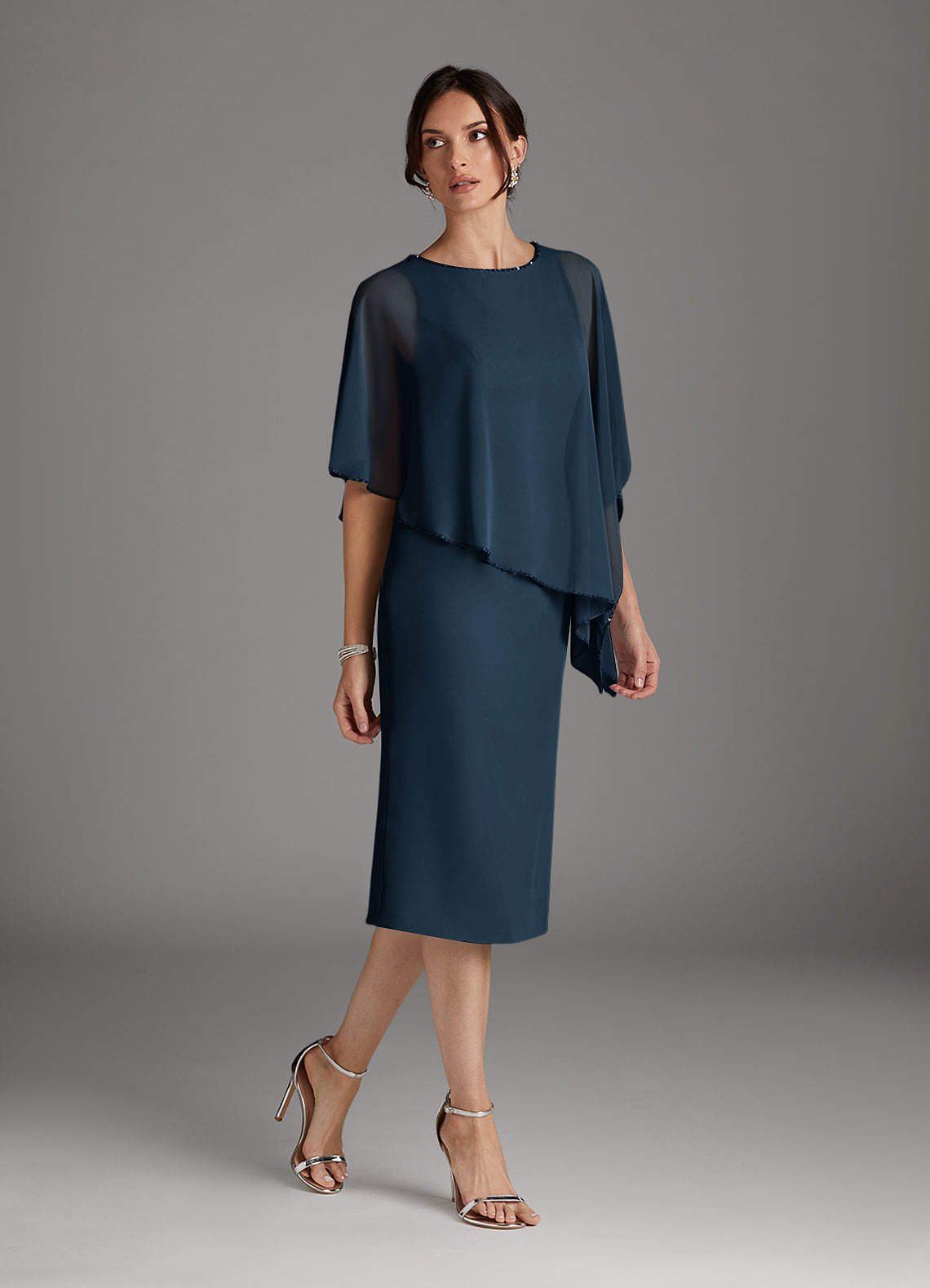 Sparrow Sheath Scoop-Neck Chiffon Mother of the Bride Dress in Dark Navy