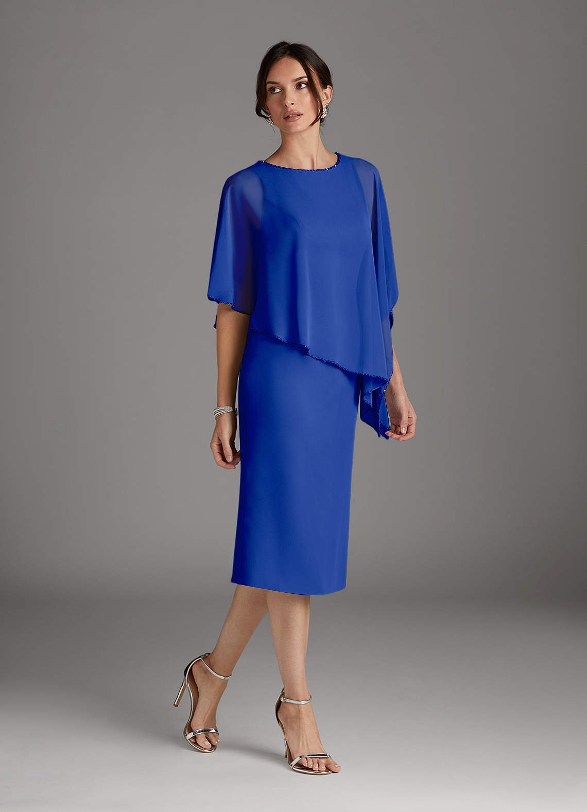 Sparrow Sheath Scoop-Neck Chiffon Mother of the Bride Dress in Royal Blue
