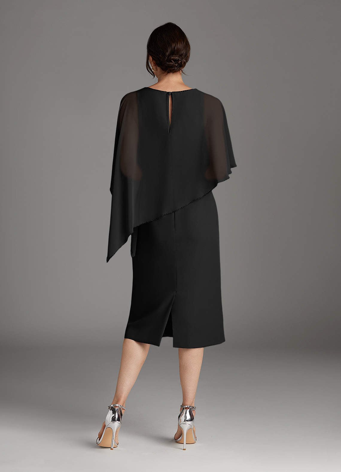 Sparrow Sheath Scoop-Neck Chiffon Mother of the Bride Dress in black