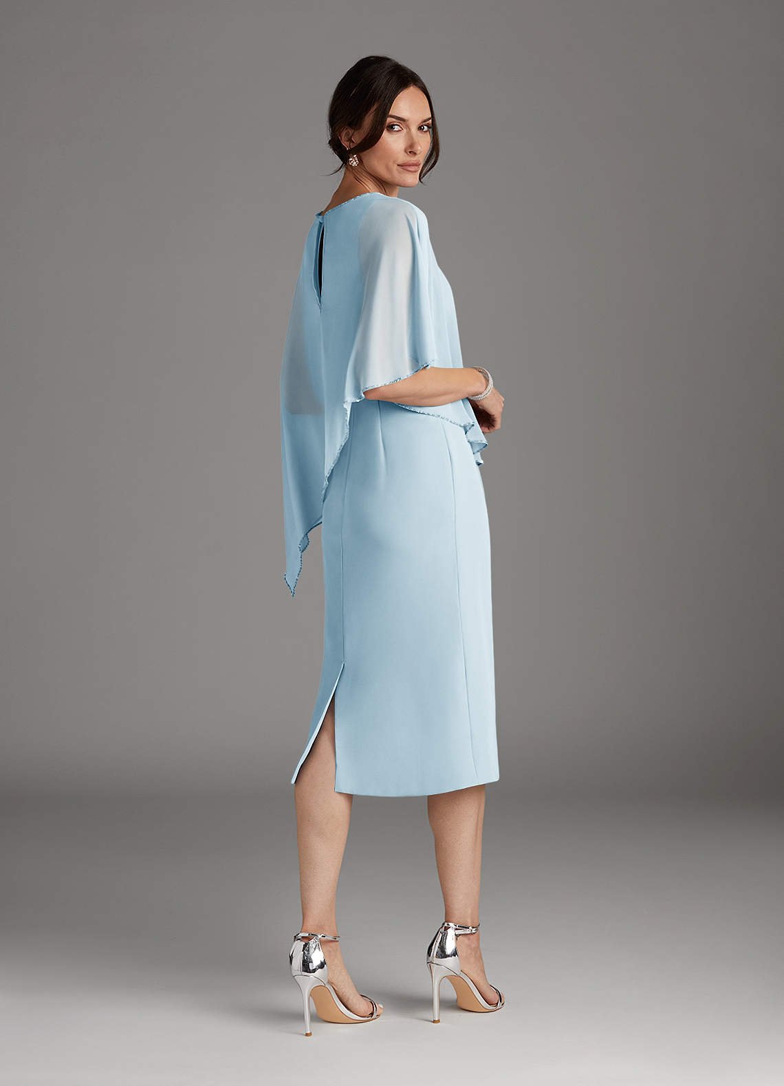 Sparrow Sheath Scoop-Neck Chiffon Mother of the Bride Dress in Sky Blue