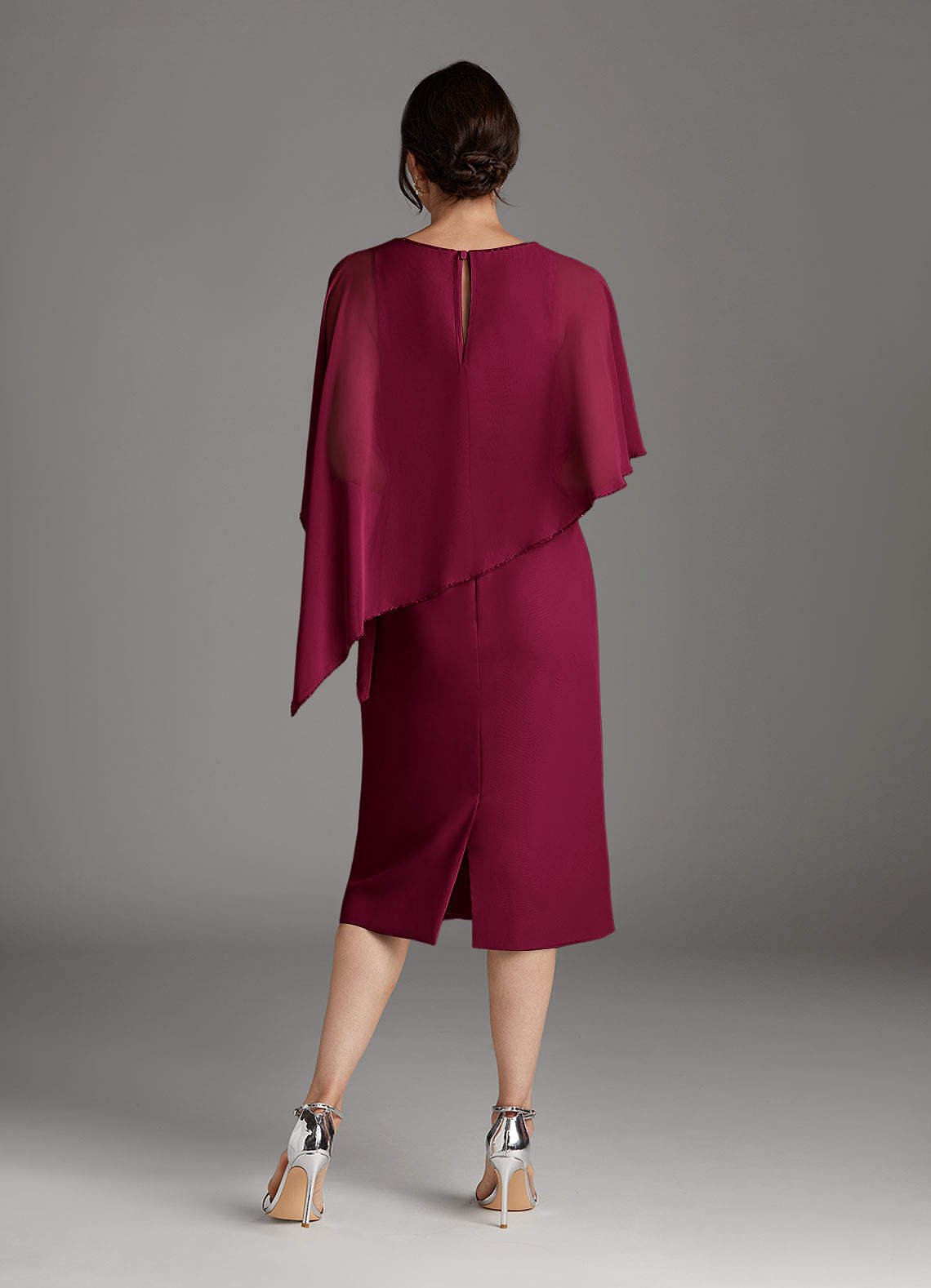 Sparrow Sheath Scoop-Neck Chiffon Mother of the Bride Dress in Burgundy