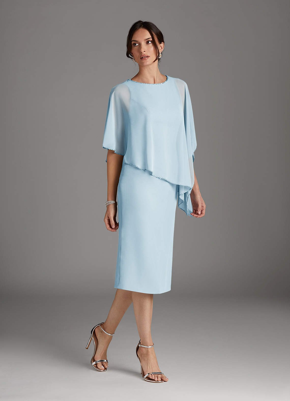 Sparrow Sheath Scoop-Neck Chiffon Mother of the Bride Dress in Sky Blue
