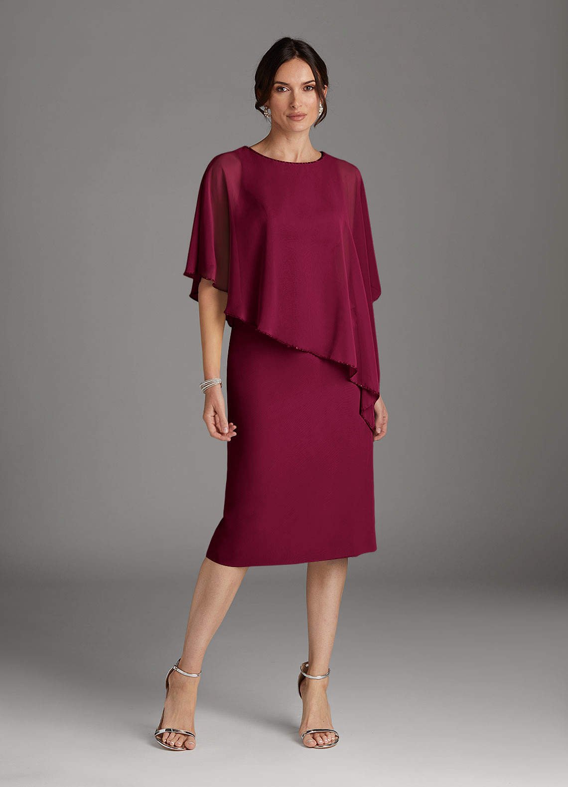 Sparrow Sheath Scoop-Neck Chiffon Mother of the Bride Dress in Burgundy