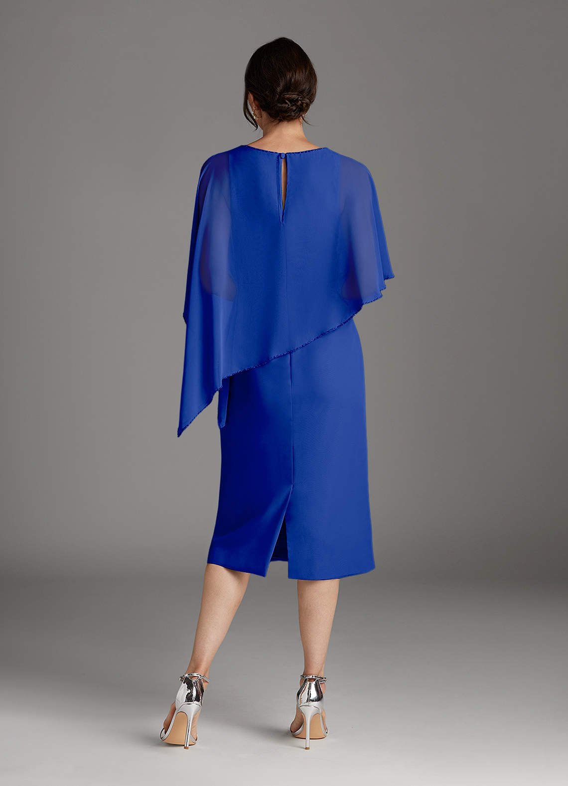 Sparrow Sheath Scoop-Neck Chiffon Mother of the Bride Dress in Royal Blue