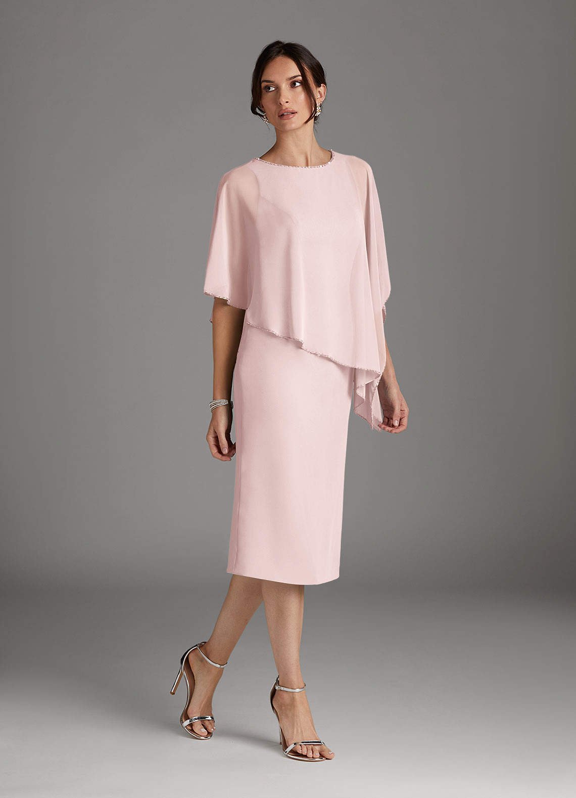 Sparrow Sheath Scoop-Neck Chiffon Mother of the Bride Dress in Blushing Pink
