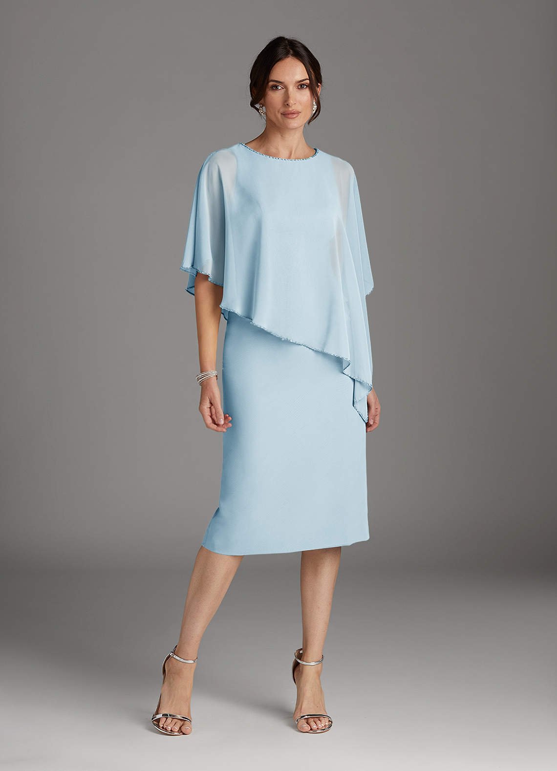 Sparrow Sheath Scoop-Neck Chiffon Mother of the Bride Dress in Sky Blue