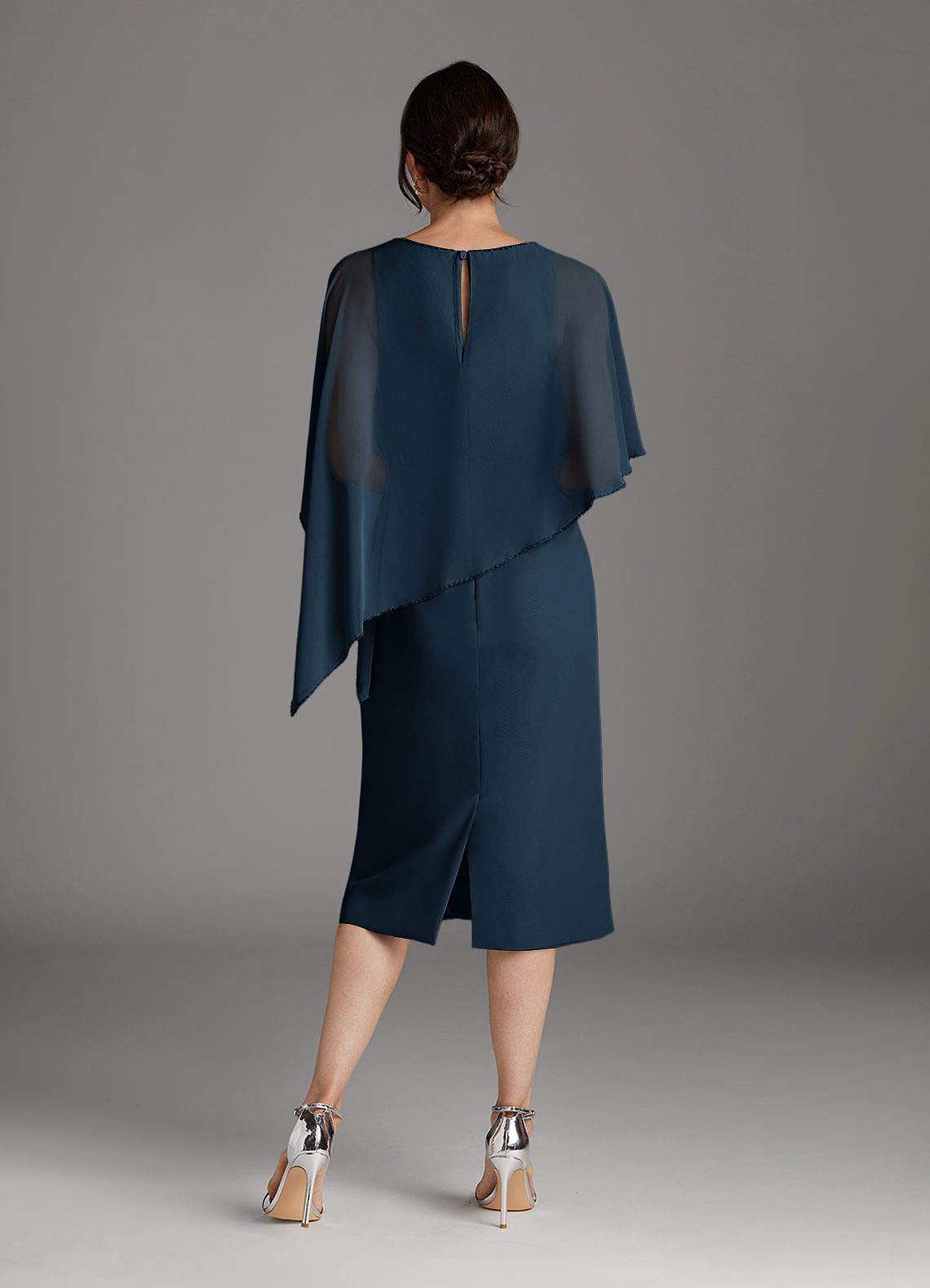 Sparrow Sheath Scoop-Neck Chiffon Mother of the Bride Dress in Dark Navy