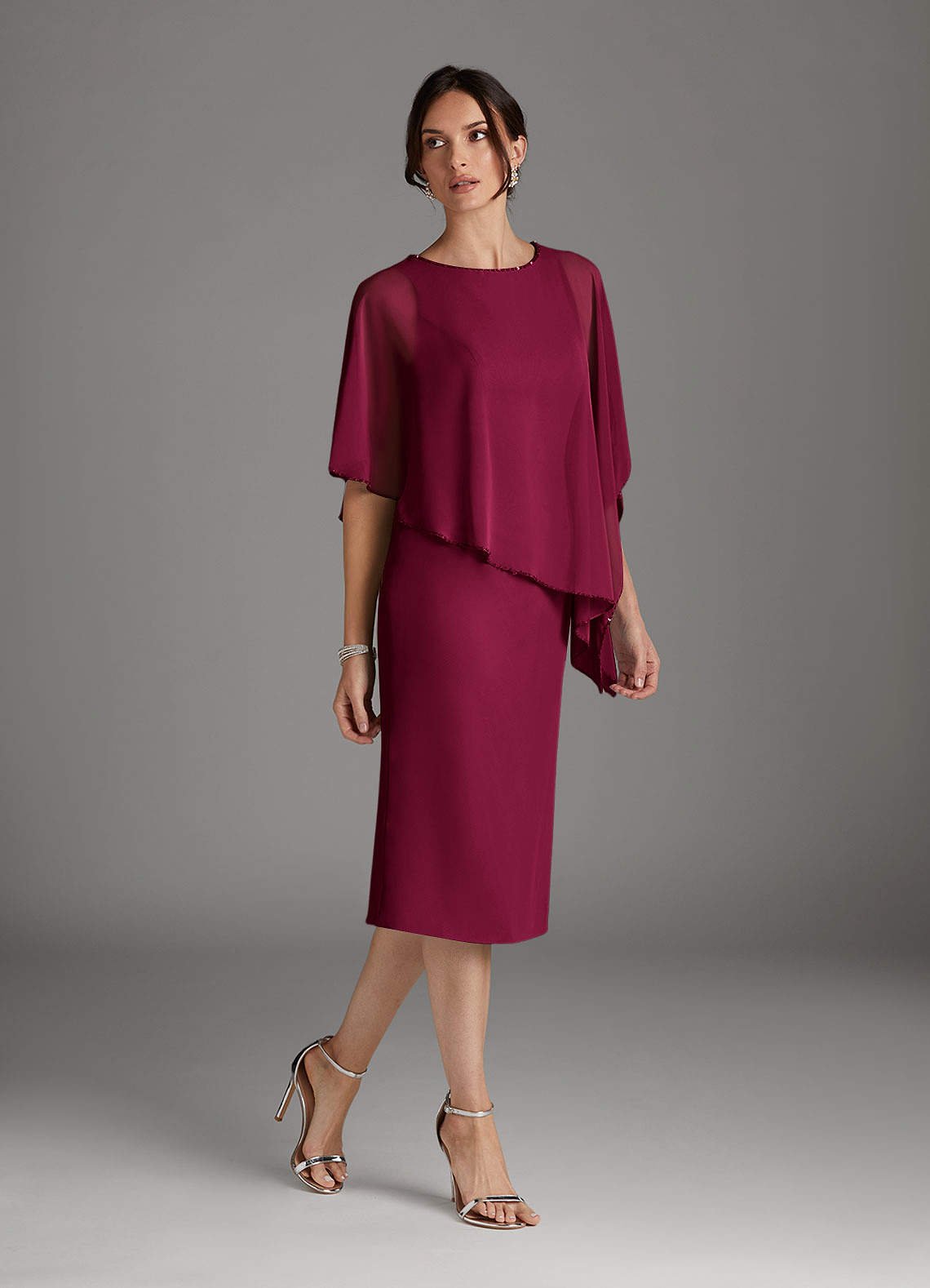 Sparrow Sheath Scoop-Neck Chiffon Mother of the Bride Dress in Burgundy