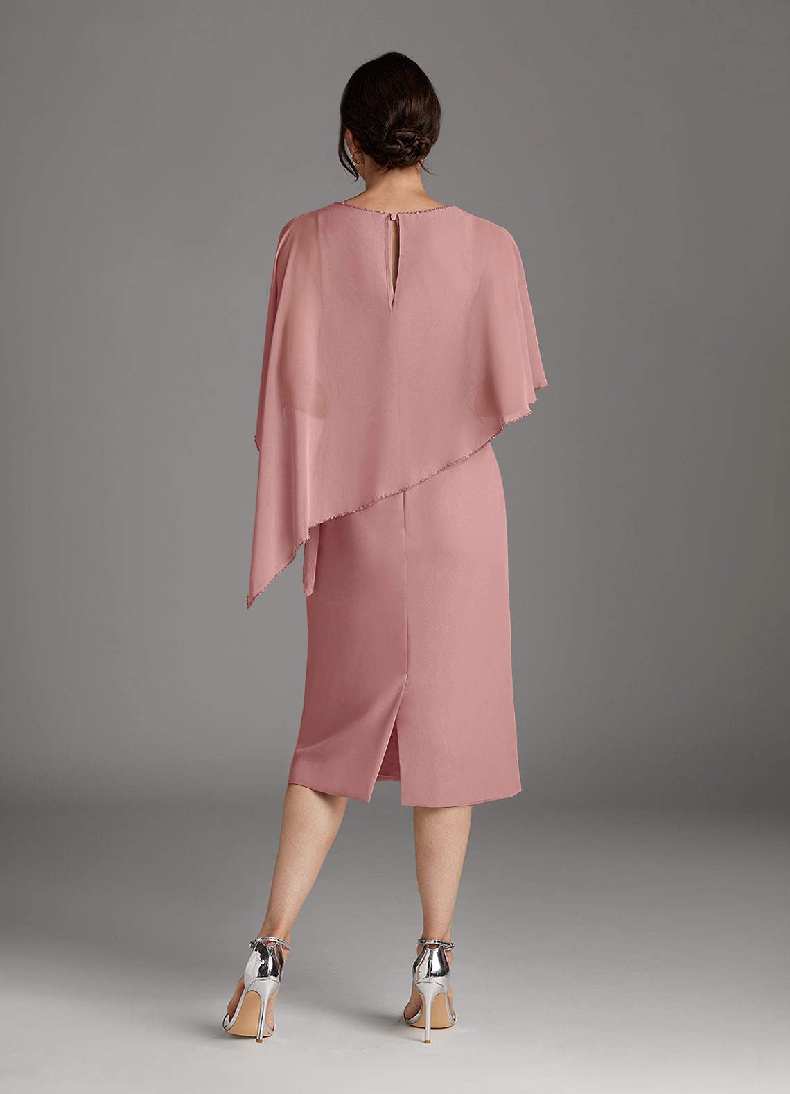 Sparrow Sheath Scoop-Neck Chiffon Mother of the Bride Dress in Dusty Rose