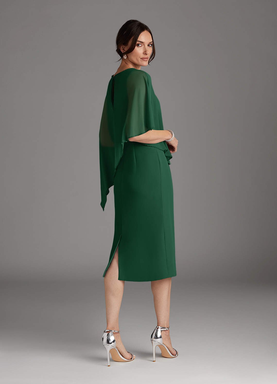 Sparrow Sheath Scoop-Neck Chiffon Mother of the Bride Dress in Dark Green
