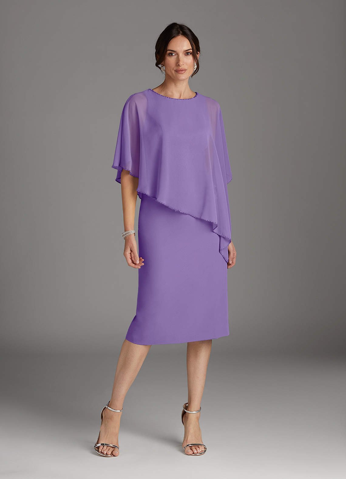 Sparrow Sheath Scoop-Neck Chiffon Mother of the Bride Dress in Tahiti