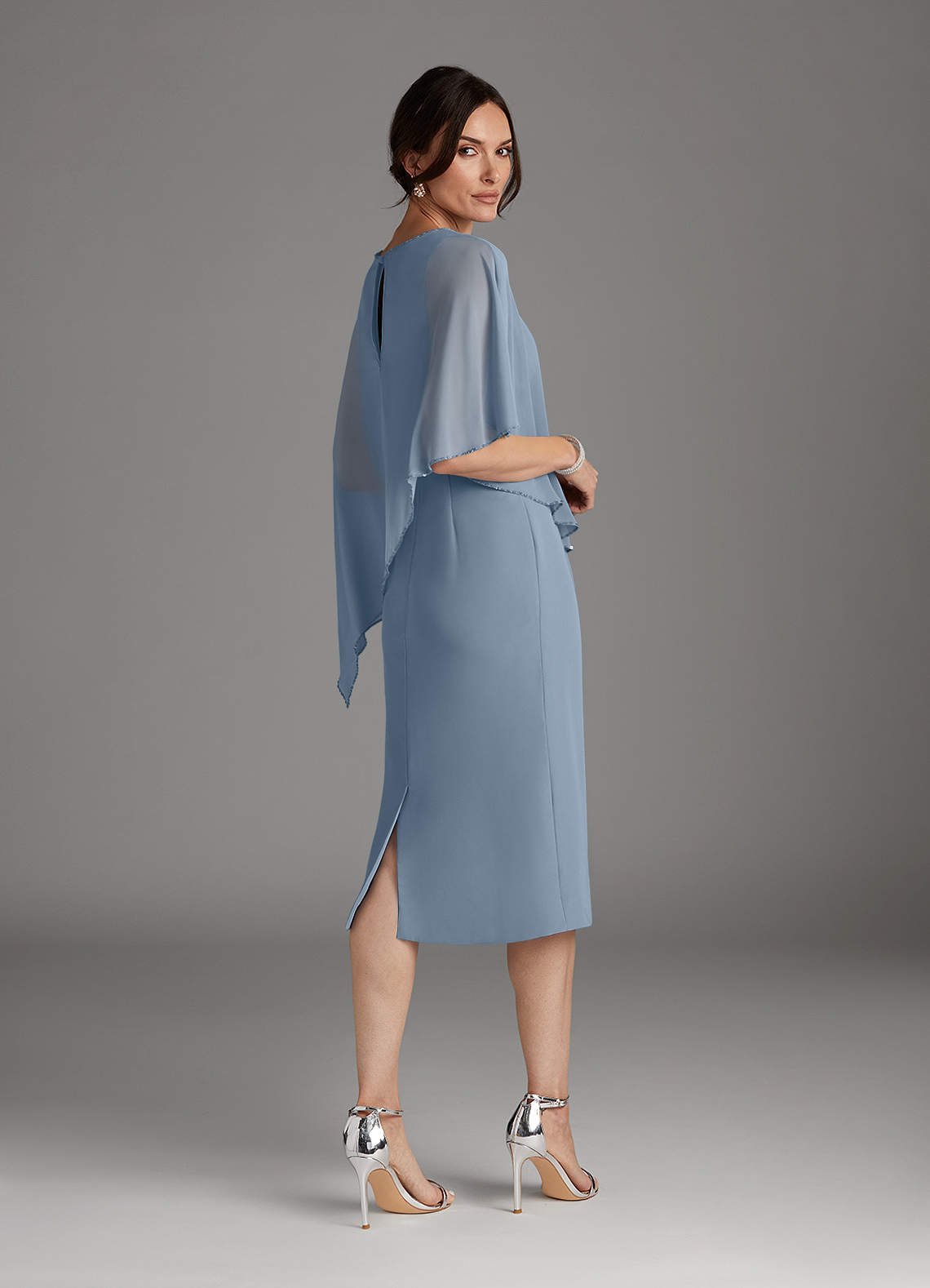 Sparrow Sheath Scoop-Neck Chiffon Mother of the Bride Dress in dusty blue