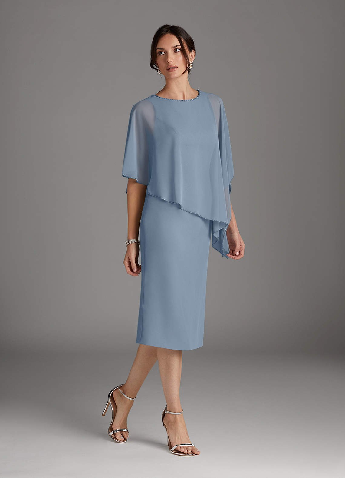 Sparrow Sheath Scoop-Neck Chiffon Mother of the Bride Dress in dusty blue