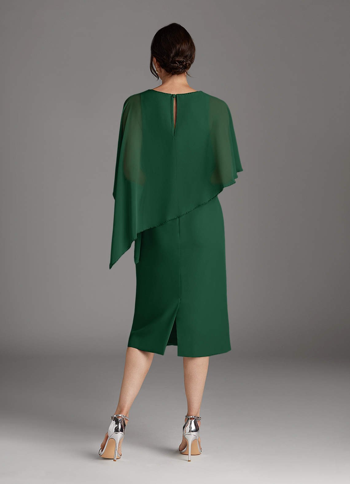 Sparrow Sheath Scoop-Neck Chiffon Mother of the Bride Dress in Dark Green