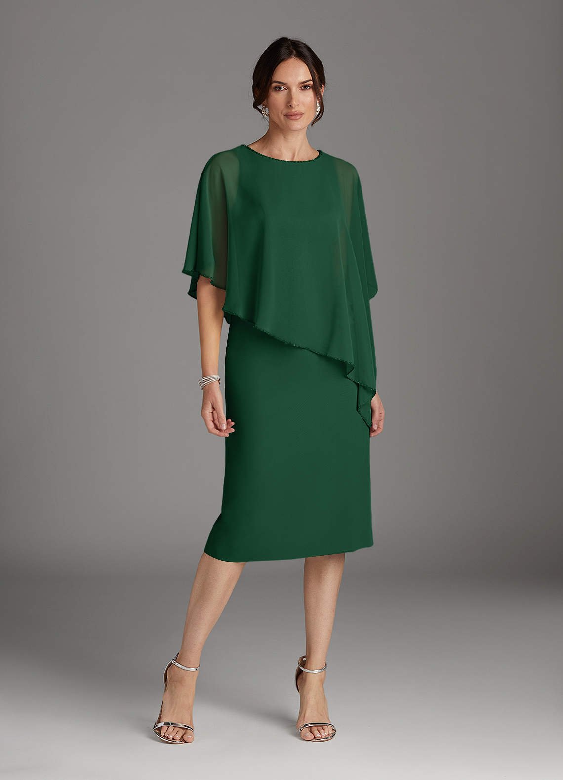 Sparrow Sheath Scoop-Neck Chiffon Mother of the Bride Dress in Dark Green