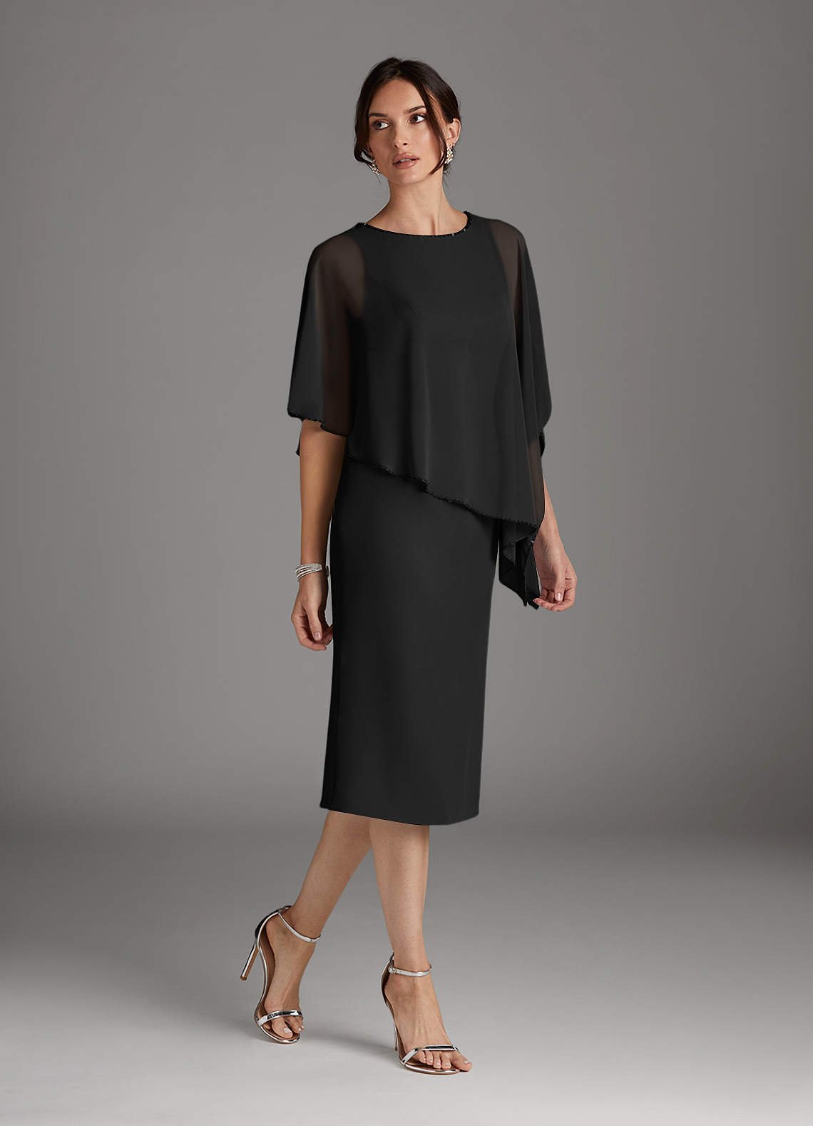 Sparrow Sheath Scoop-Neck Chiffon Mother of the Bride Dress in black