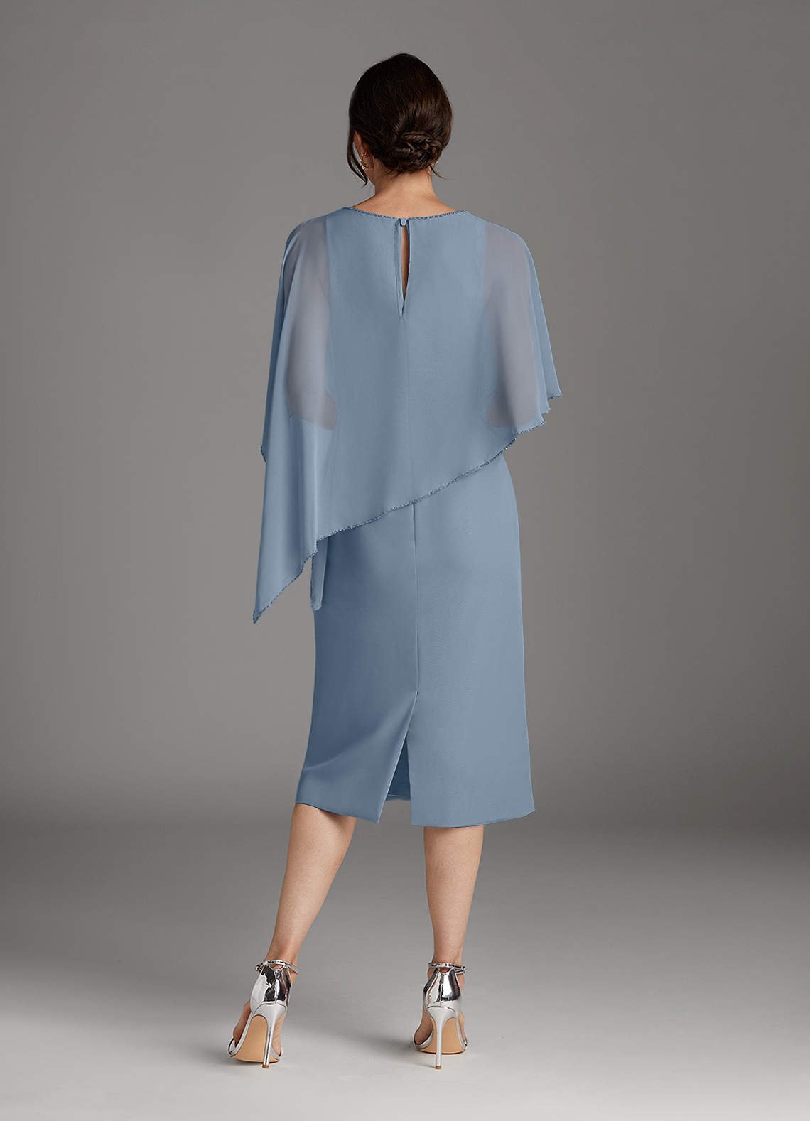 Sparrow Sheath Scoop-Neck Chiffon Mother of the Bride Dress in dusty blue