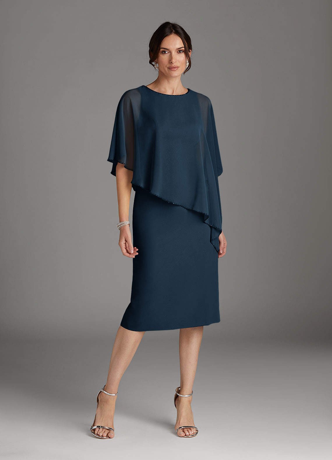 Sparrow Sheath Scoop-Neck Chiffon Mother of the Bride Dress in Dark Navy