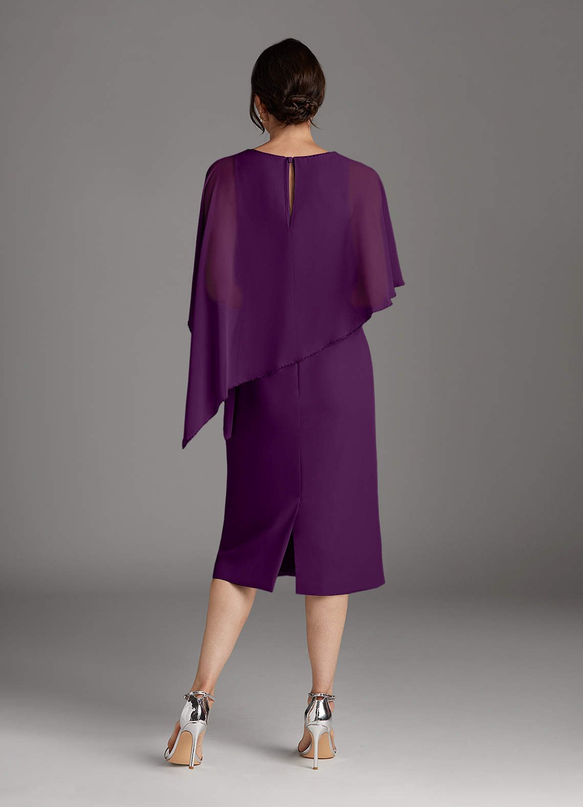Sparrow Sheath Scoop-Neck Chiffon Mother of the Bride Dress in Grape