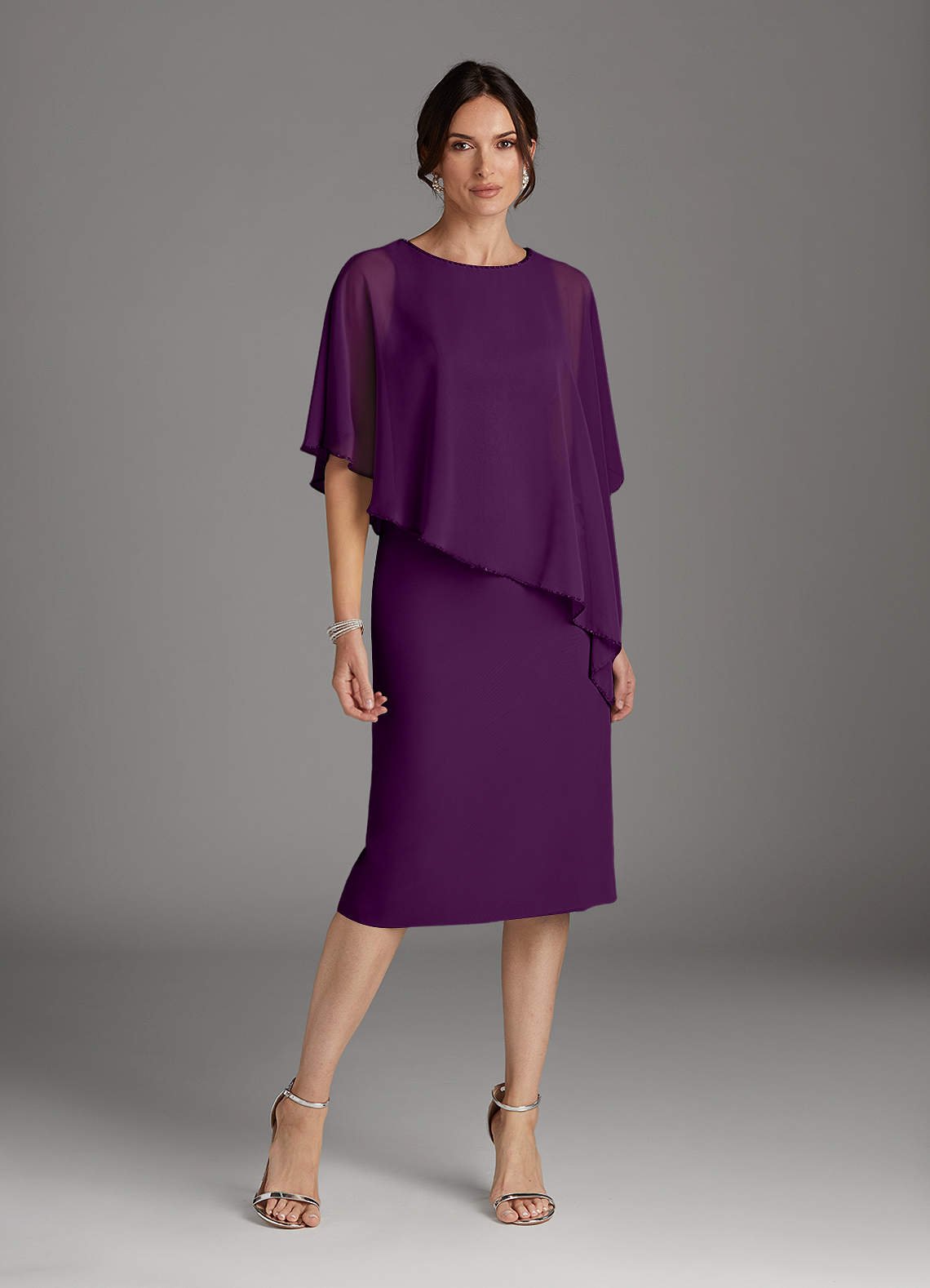 Sparrow Sheath Scoop-Neck Chiffon Mother of the Bride Dress in Grape