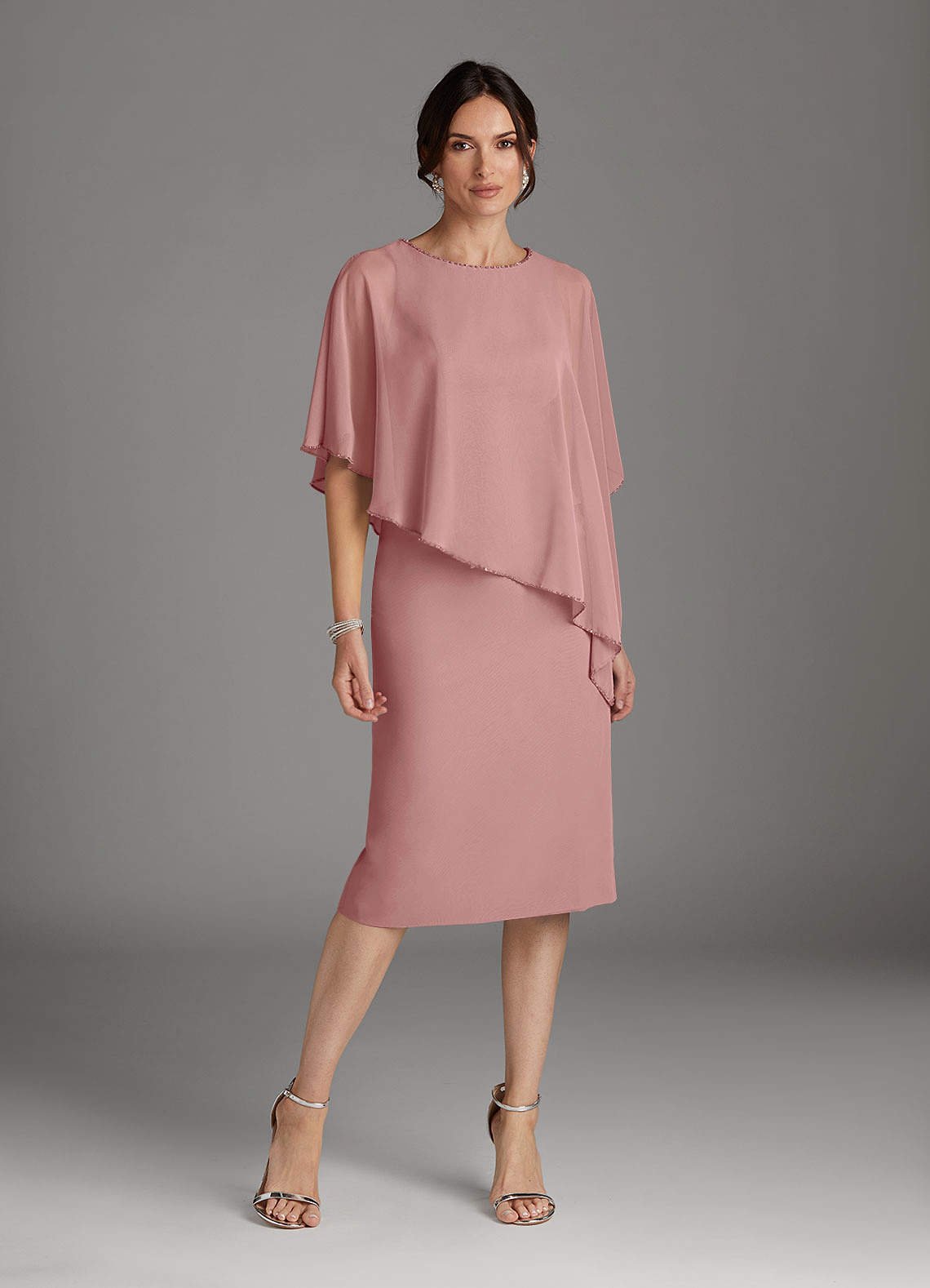 Sparrow Sheath Scoop-Neck Chiffon Mother of the Bride Dress