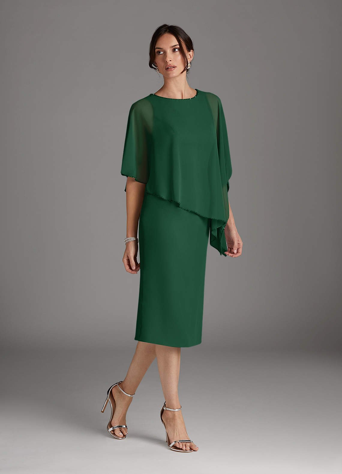 Sparrow Sheath Scoop-Neck Chiffon Mother of the Bride Dress in Dark Green