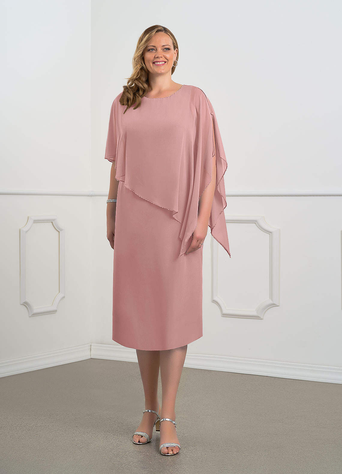 Sparrow Sheath Scoop-Neck Chiffon Mother of the Bride Dress