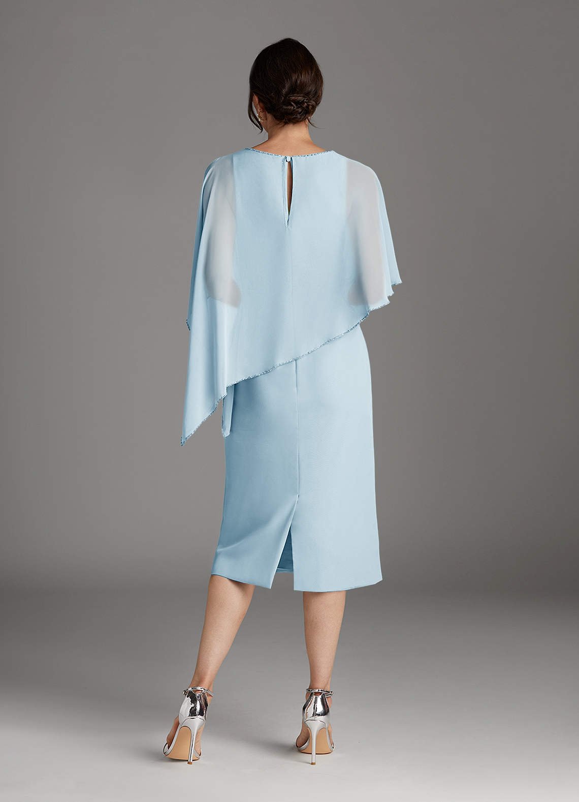 Sparrow Sheath Scoop-Neck Chiffon Mother of the Bride Dress in Sky Blue