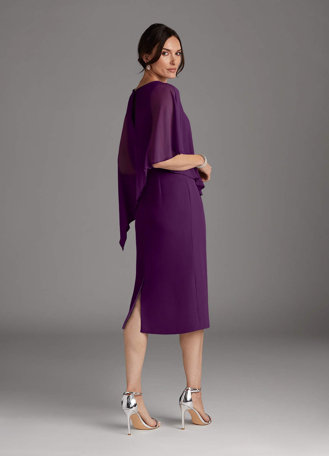 Sparrow Sheath Scoop-Neck Chiffon Mother of the Bride Dress in Grape