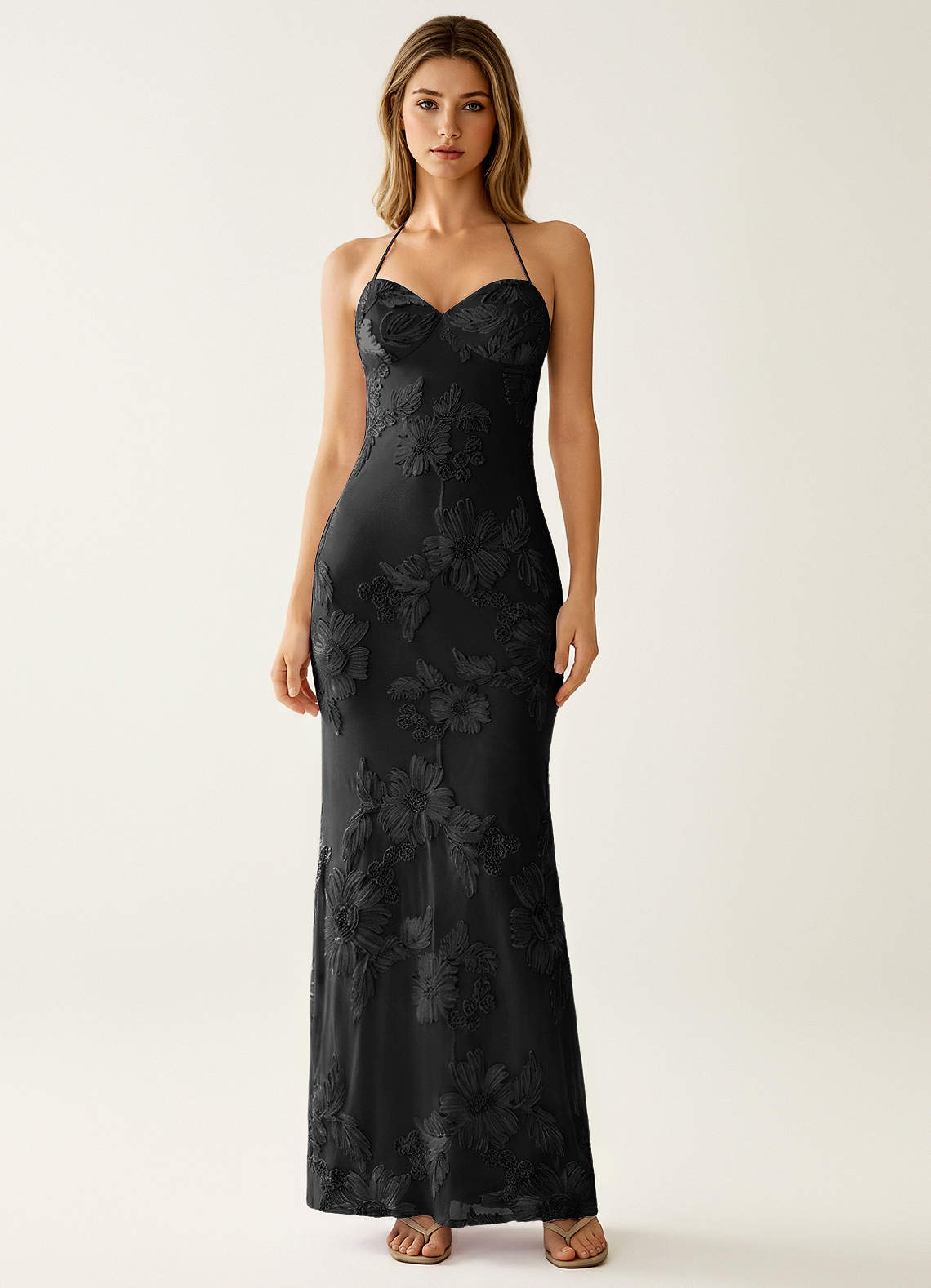 Nasasiya Mermaid Halter-Neck Stretch Lace Prom Dress in black