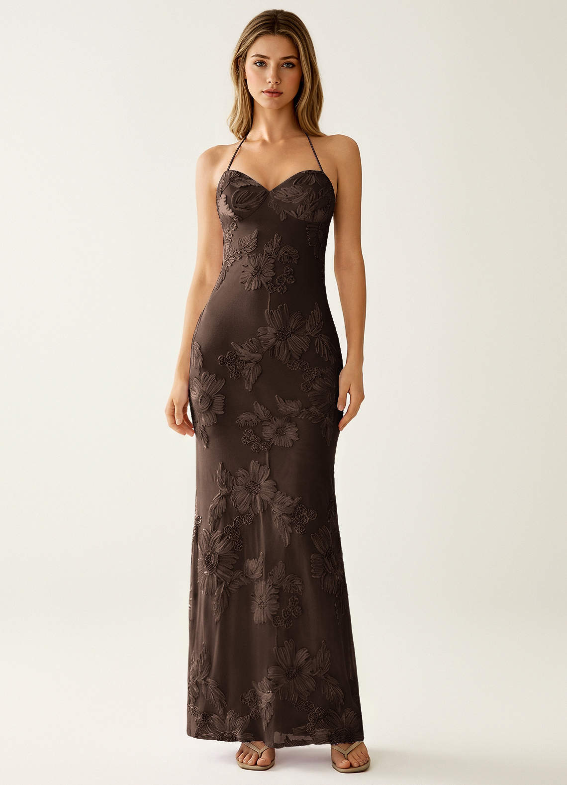 Nasasiya Mermaid Halter-Neck Stretch Lace Prom Dress in Coco