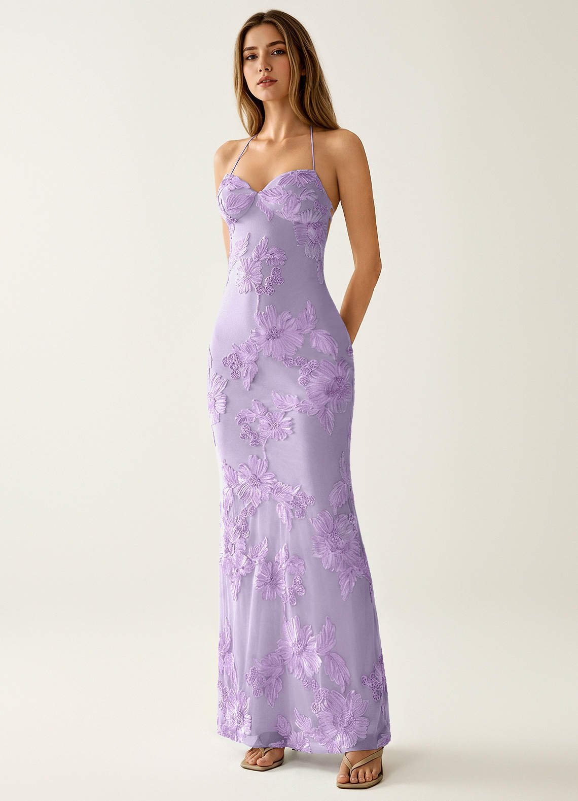 Nasasiya Mermaid Halter-Neck Stretch Lace Prom Dress in Wisteria