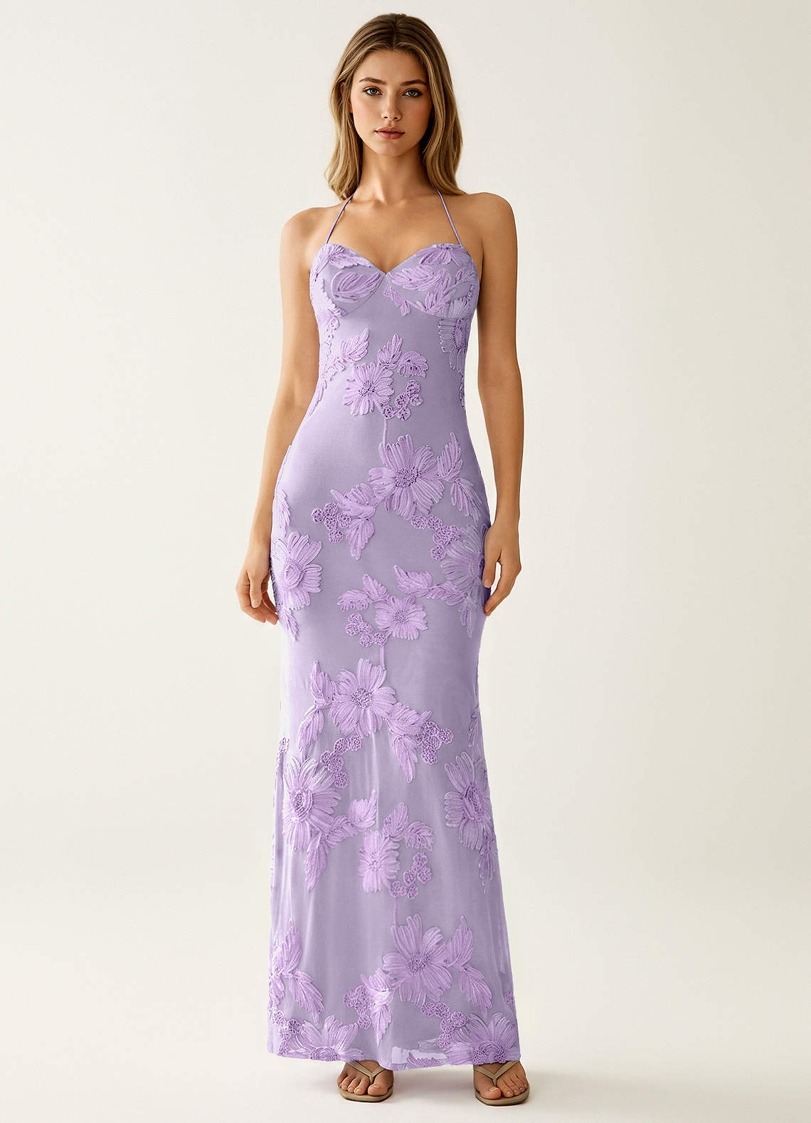 Nasasiya Mermaid Halter-Neck Stretch Lace Prom Dress in Wisteria