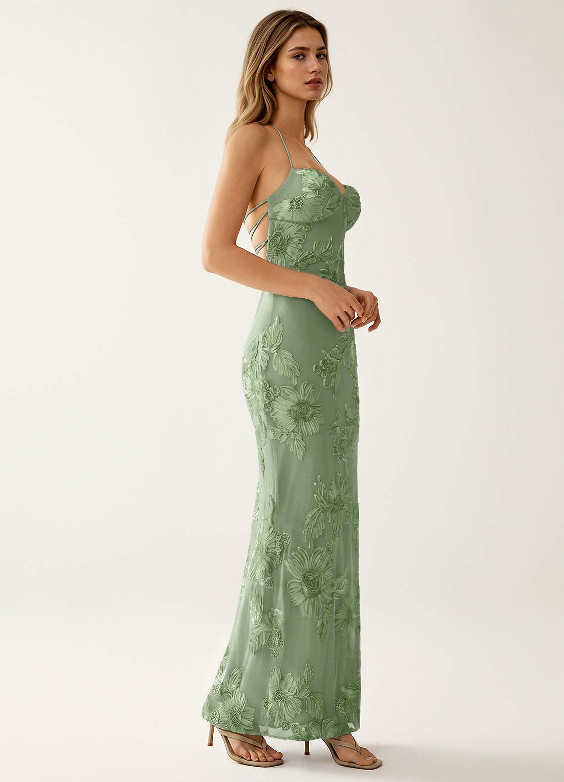Nasasiya Mermaid Halter-Neck Stretch Lace Prom Dress in Sage