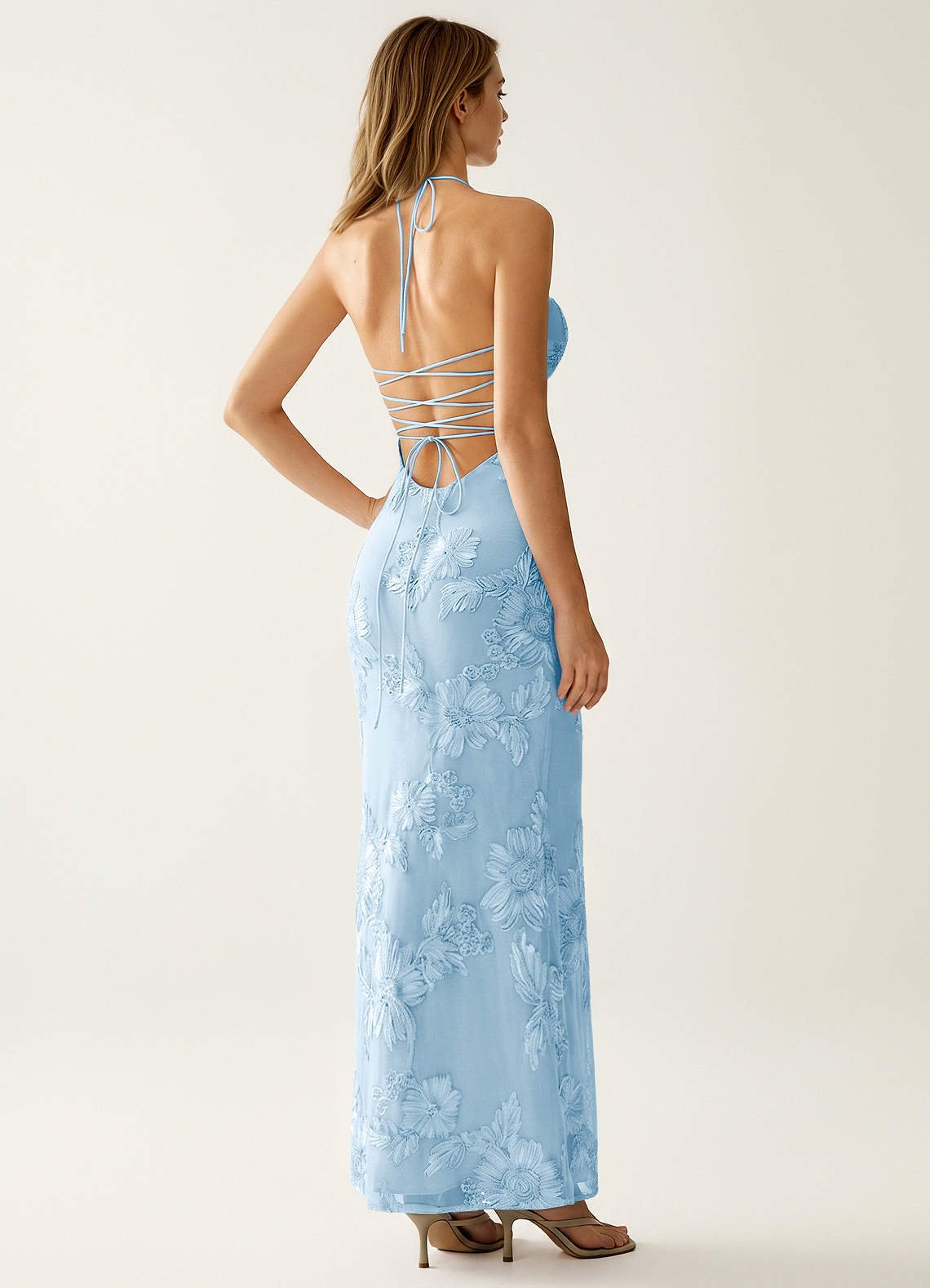 Nasasiya Mermaid Halter-Neck Stretch Lace Prom Dress in Sky Blue