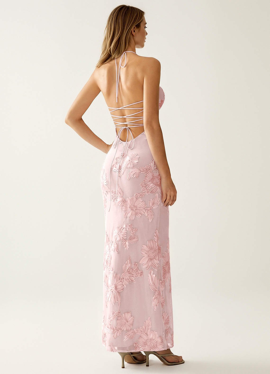Nasasiya Mermaid Halter-Neck Stretch Lace Prom Dress in Pink