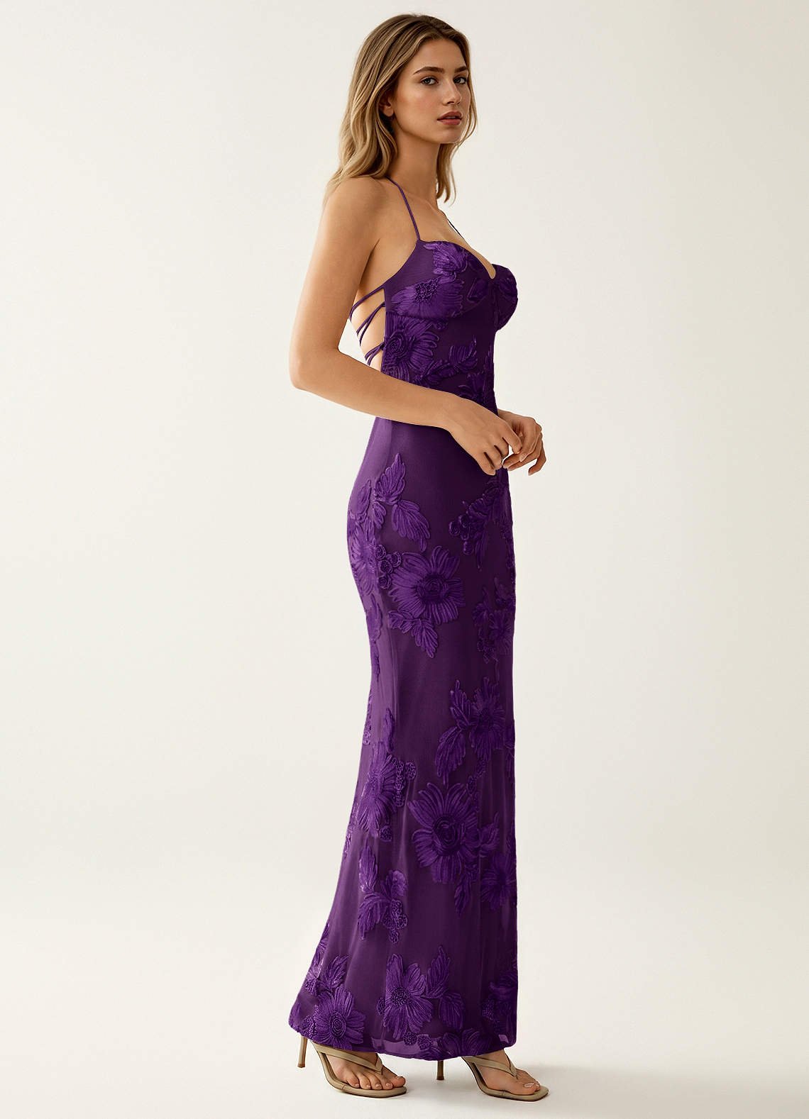 Nasasiya Mermaid Halter-Neck Stretch Lace Prom Dress in Plum