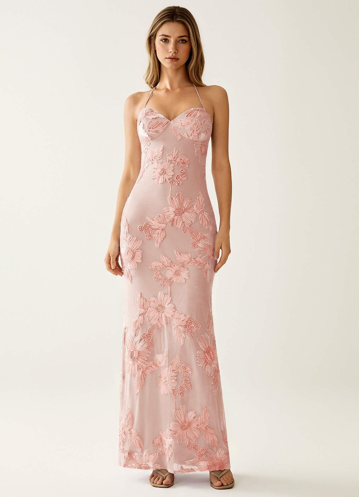 Nasasiya Mermaid Halter-Neck Stretch Lace Prom Dress in English Rose